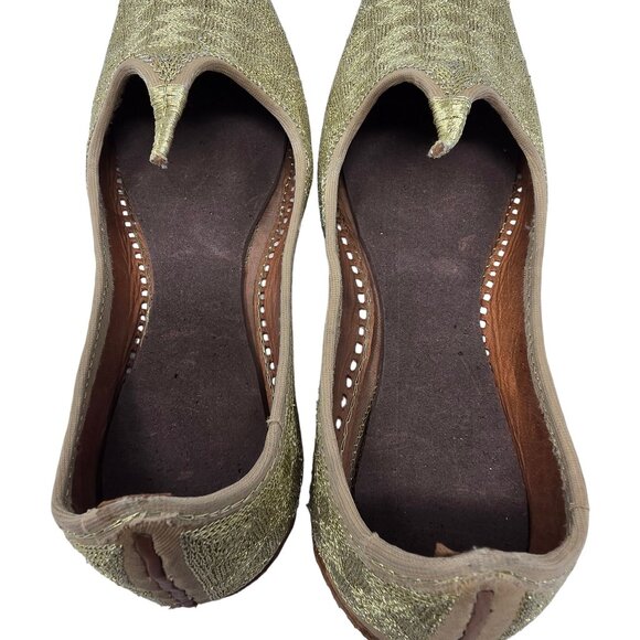 Punjabi Mojari Juttis Gold Metallic Shoes, Men's 7 - Picture 6 of 7